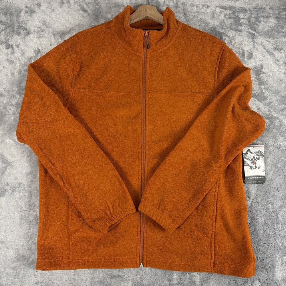 Swiss Alps Men's Fleece Jacket Orange Full Zip Pockets Size Large NWT